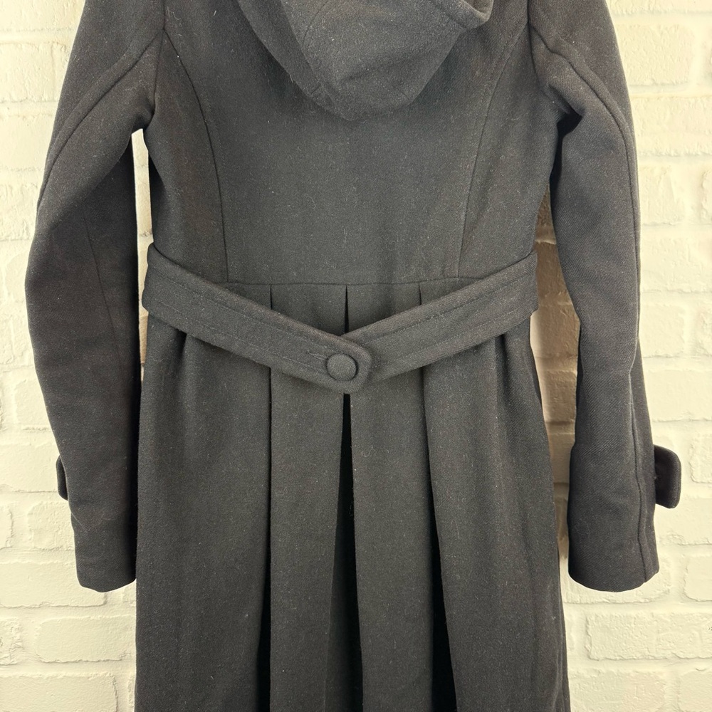 Lux Black Wool Blend Double Breasted Hooded Coat XS - Picture 7 of 12